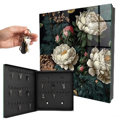 Schlüsselbox für die Wand mit Pfingstrosen-Motiv
