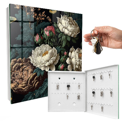 Schlüsselbox für die Wand mit Pfingstrosen-Motiv