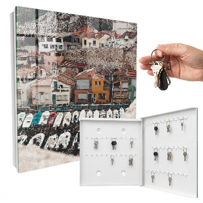 Schlüsselkasten mit Motiv einer Küstenstadt