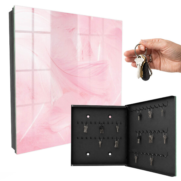 Schlüsselbox mit Motiv rosa Federn