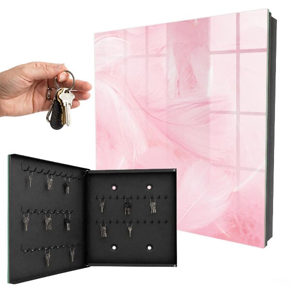 Schlüsselbox mit Motiv rosa Federn