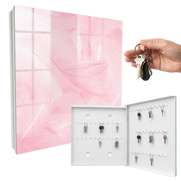 Schlüsselbox mit Motiv rosa Federn