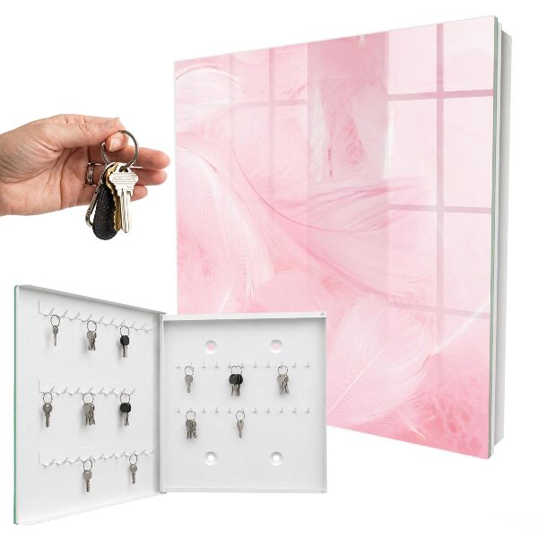 Schlüsselbox mit Motiv rosa Federn