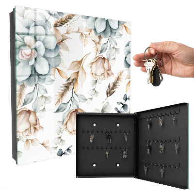 Schlüsselbox mit Aquarellblumen-Motiv