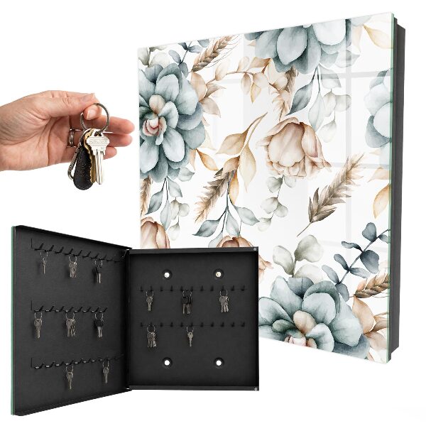 Schlüsselbox mit Aquarellblumen-Motiv