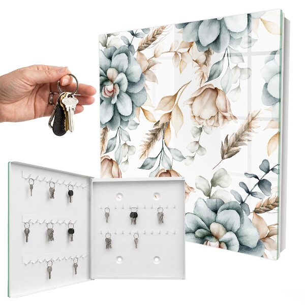 Schlüsselbox mit Aquarellblumen-Motiv