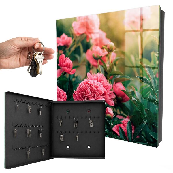 Schlüsselbox zur Wandmontage mit Motiv Rosa Pfingstrosen