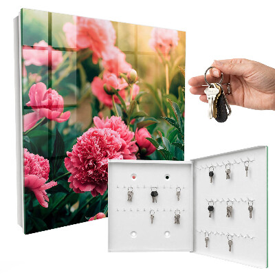 Schlüsselbox zur Wandmontage mit Motiv Rosa Pfingstrosen