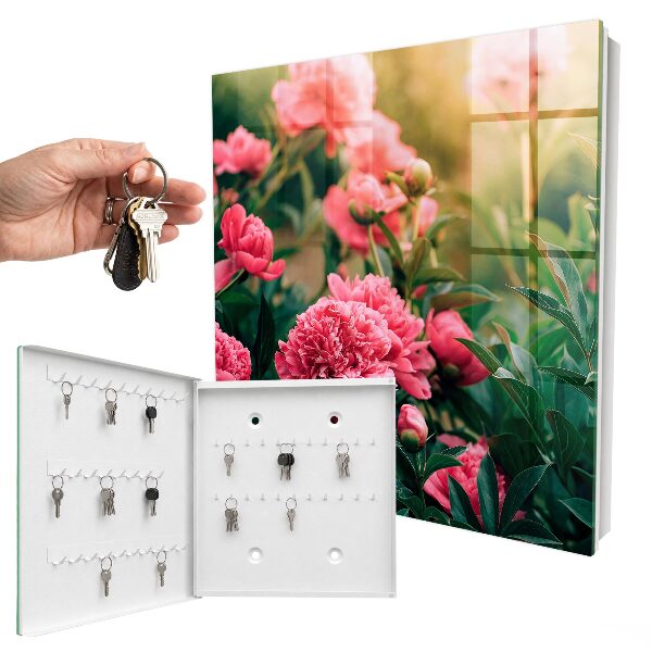 Schlüsselbox zur Wandmontage mit Motiv Rosa Pfingstrosen