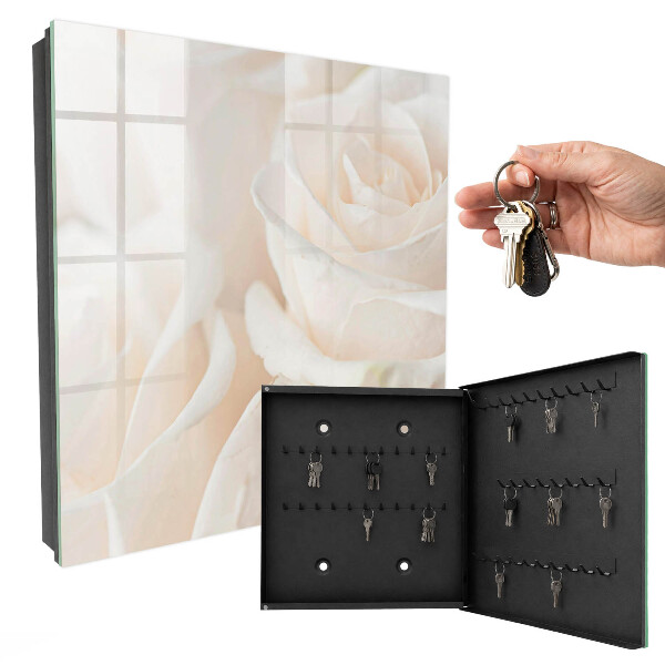 Schlüsselbox zur Wandmontage mit Motiv cremefarbene Rosen