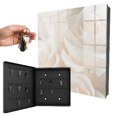 Schlüsselbox zur Wandmontage mit Motiv cremefarbene Rosen