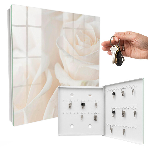 Schlüsselbox zur Wandmontage mit Motiv cremefarbene Rosen