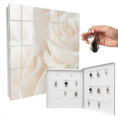 Schlüsselbox zur Wandmontage mit Motiv cremefarbene Rosen