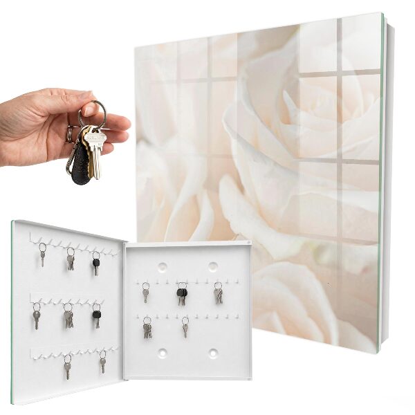 Schlüsselbox zur Wandmontage mit Motiv cremefarbene Rosen