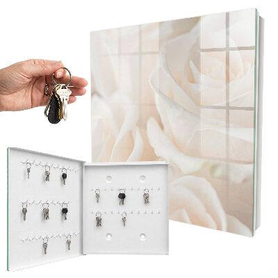 Schlüsselbox zur Wandmontage mit Motiv cremefarbene Rosen