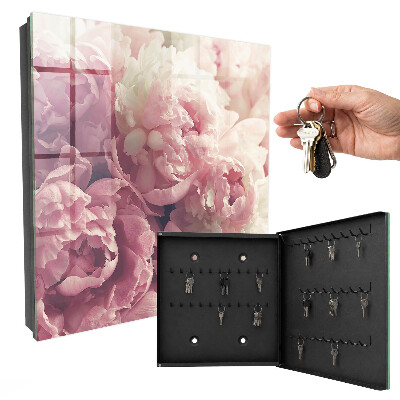 Schlüsselbox für die Wand mit Pfingstrosen-Motiv