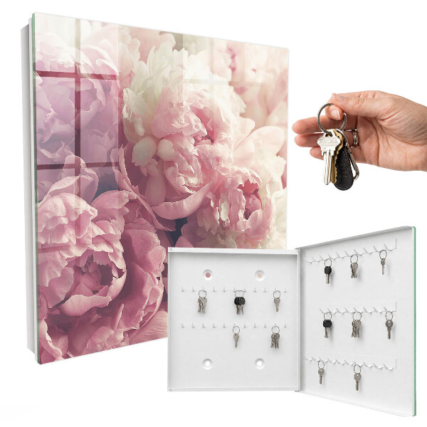 Schlüsselbox für die Wand mit Pfingstrosen-Motiv