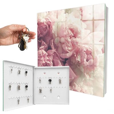 Schlüsselbox für die Wand mit Pfingstrosen-Motiv