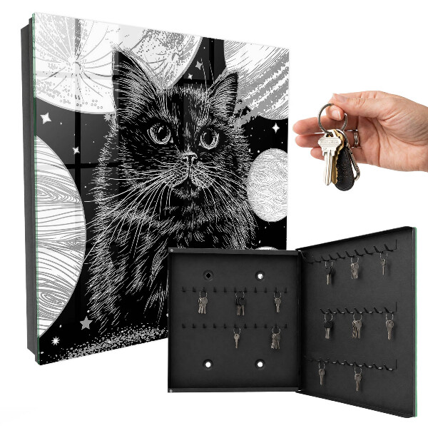 Schlüsselkasten mit Weltraumkatze Motiv
