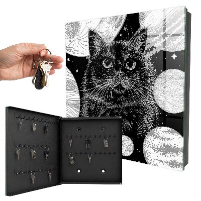 Schlüsselkasten mit Weltraumkatze Motiv