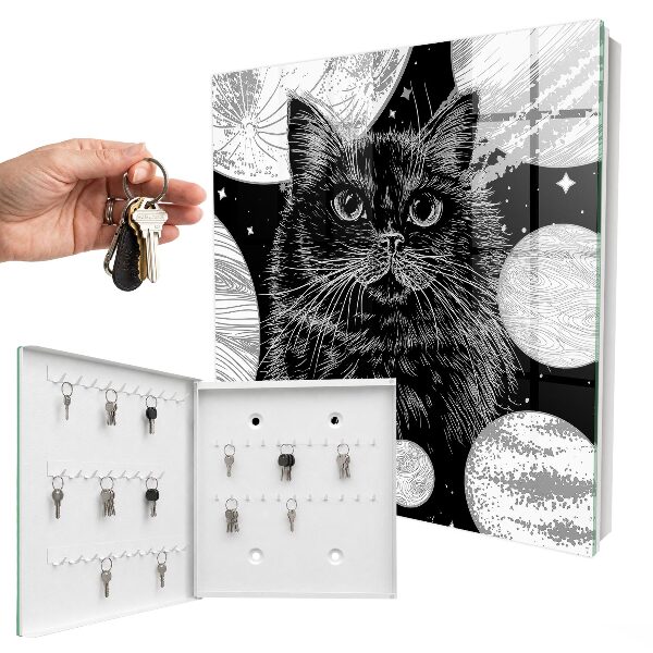 Schlüsselkasten mit Weltraumkatze Motiv