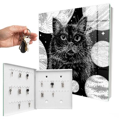Schlüsselkasten mit Weltraumkatze Motiv