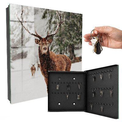 Schlüsselbox für die Wand mit Winterhirsch Motiv