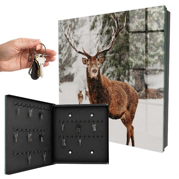 Schlüsselbox für die Wand mit Winterhirsch Motiv