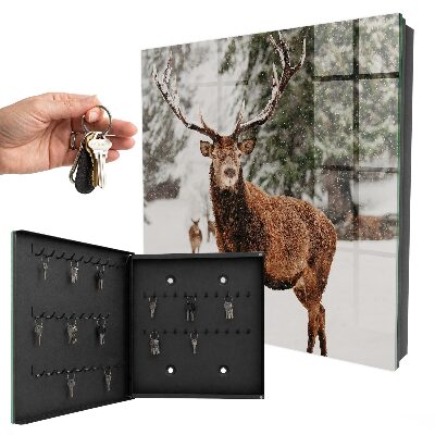 Schlüsselbox für die Wand mit Winterhirsch Motiv