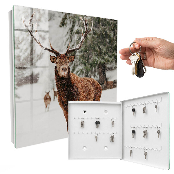Schlüsselbox für die Wand mit Winterhirsch Motiv