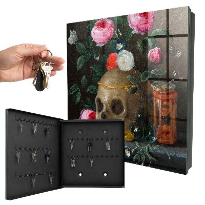 Schlüsselkasten mit Totenkopf- und Blumenmotiv