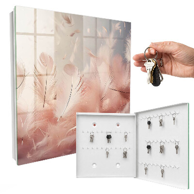Schlüsselbox für die Wand mit Motiv pastellfarbene Federn