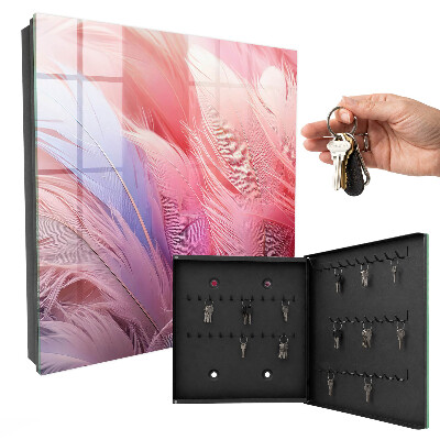 Schlüsselkasten mit Motiv aus wunderschönen rosa Federn