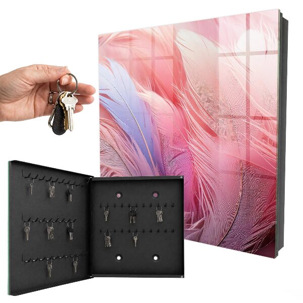 Schlüsselkasten mit Motiv aus wunderschönen rosa Federn