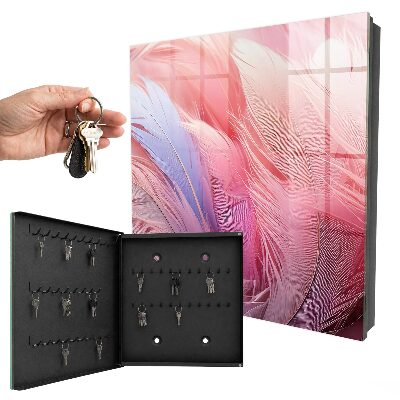 Schlüsselkasten mit Motiv aus wunderschönen rosa Federn