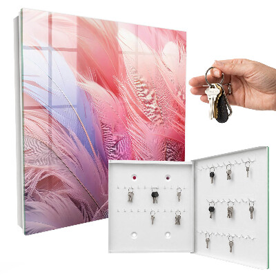 Schlüsselkasten mit Motiv aus wunderschönen rosa Federn