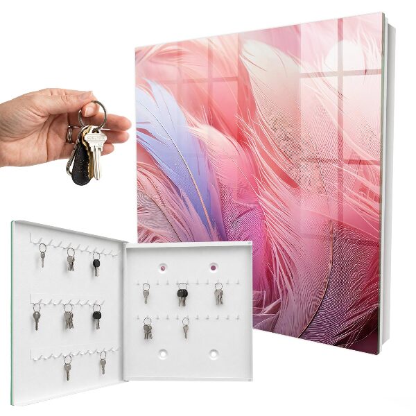 Schlüsselkasten mit Motiv aus wunderschönen rosa Federn