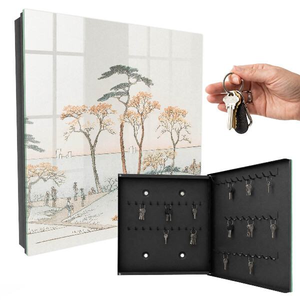 Schlüsselbox für die Wand mit japanischem Landschaftsmotiv