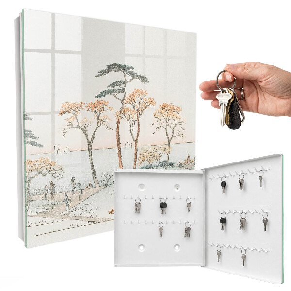 Schlüsselbox für die Wand mit japanischem Landschaftsmotiv