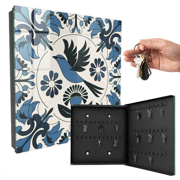 Schlüsselbox in Blau mit Vogelmotiv