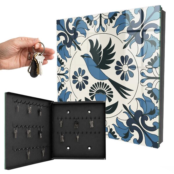 Schlüsselbox in Blau mit Vogelmotiv