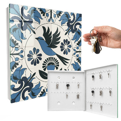 Schlüsselbox in Blau mit Vogelmotiv