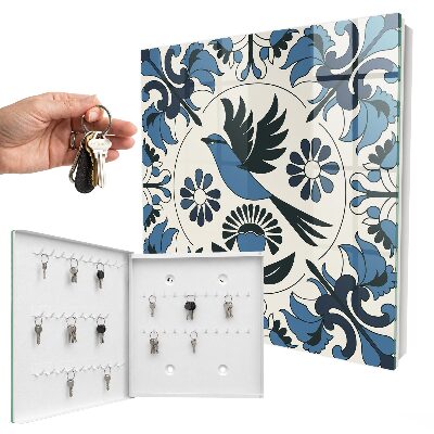 Schlüsselbox in Blau mit Vogelmotiv