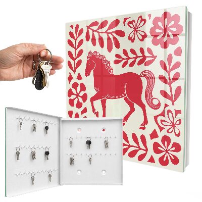 Schlüsselbox zur Wandmontage mit Pferdemotiv in Volksillustration