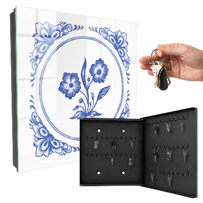 Schlüsselbox für die Wand mit blauem Blumenmotiv