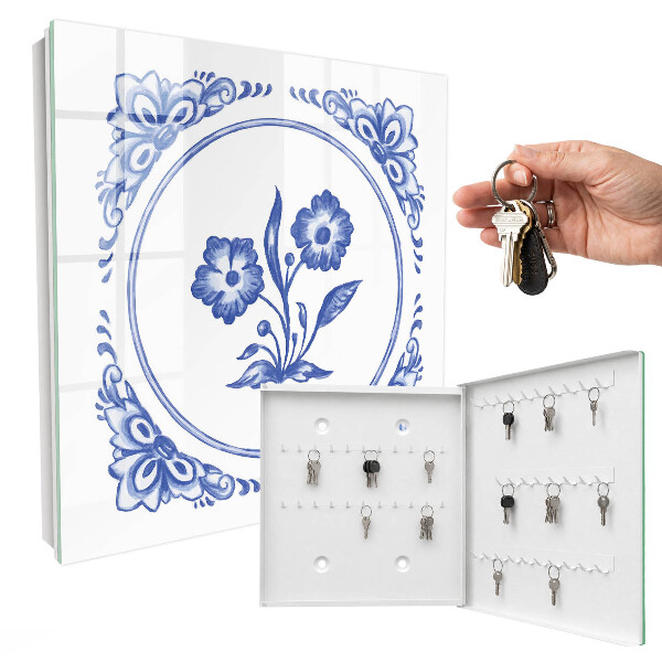 Schlüsselbox für die Wand mit blauem Blumenmotiv