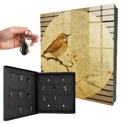 Schlüsselbox in Cremefarben mit Vogelmotiv