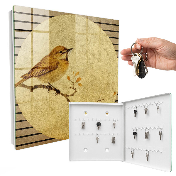 Schlüsselbox in Cremefarben mit Vogelmotiv