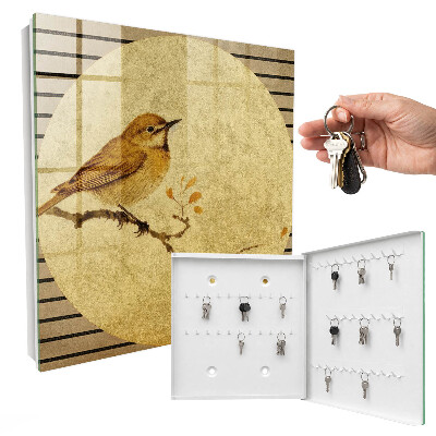 Schlüsselbox in Cremefarben mit Vogelmotiv