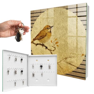 Schlüsselbox in Cremefarben mit Vogelmotiv